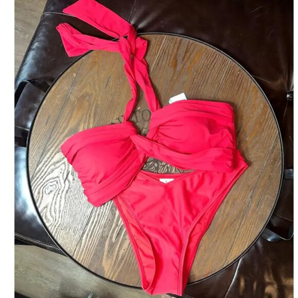 Seafolly Collective‎ Halter Bandeau Bikini Top Chilli Red XL 12